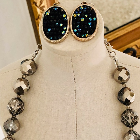 Vintage Crystal Necklace & Peacock AB Earrings 🦚 - Picture 7 of 12